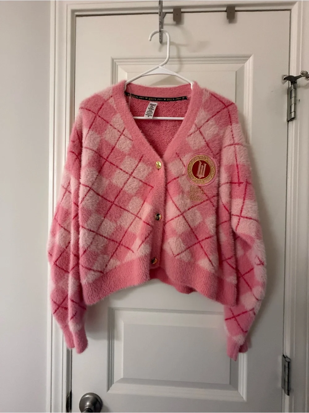 Wicked x Justice Pink Argyle Cardigan Kids XL (16/18)